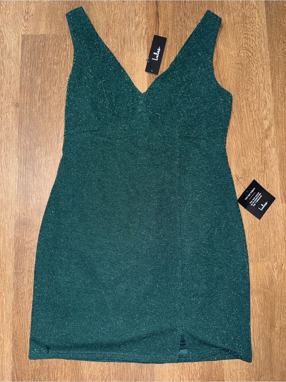 Lulus Green Glitter V-Neck Sleeveless Bodycon Lined Mini Dress Women L